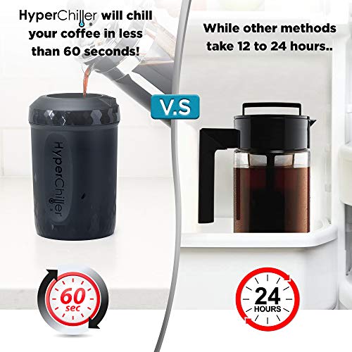 HyperChiller HC2 Patented Iced Coffee/Beverage Cooler, NEW, IMPROVED,STRONGER AND MORE DURABLE! Ready in One Minute, Reusable for Iced Tea, Wine, Spirits, Alcohol, Juice, 12.5 Oz, Black